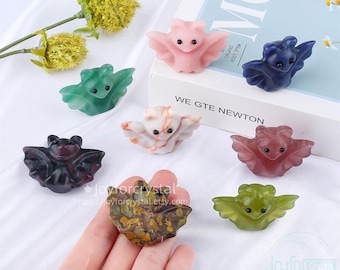 Gemstone Bat Figurine: Hand-Carved Crystal Animal Statue (1.7 inch)
