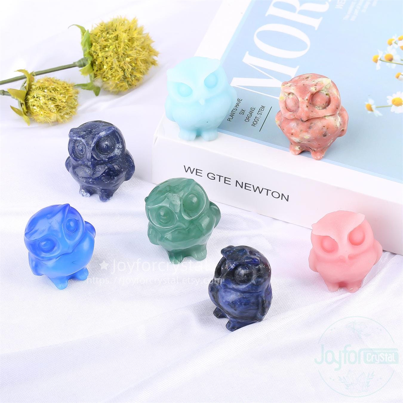 Wholesale 1.5" Crystal Owl Figurine, Hand Carved Gemstone Bird Statues, Spirit Totem Decor