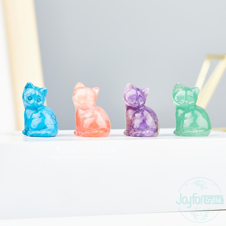Estatueta de gato em cristal esculpido à mão: Pedra de bolso de 3 cm, decoração espiritual. imagem 6