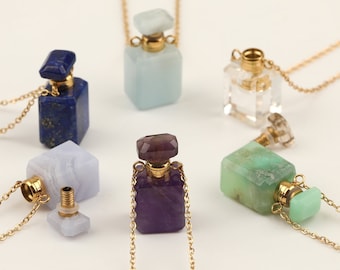 Mini rechthoekige ketting edelsteen parfumflesje: hanger etherische olie Di