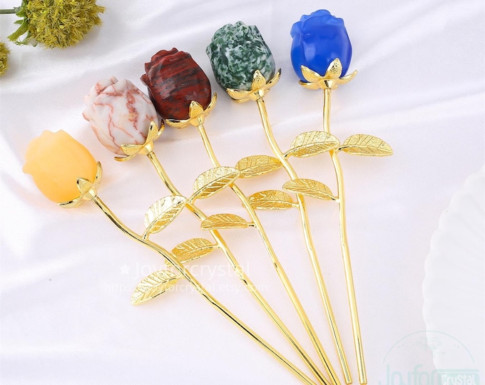 Handcrafted Crystal Rose Flower Carving: Energy Gemstone Sculpture