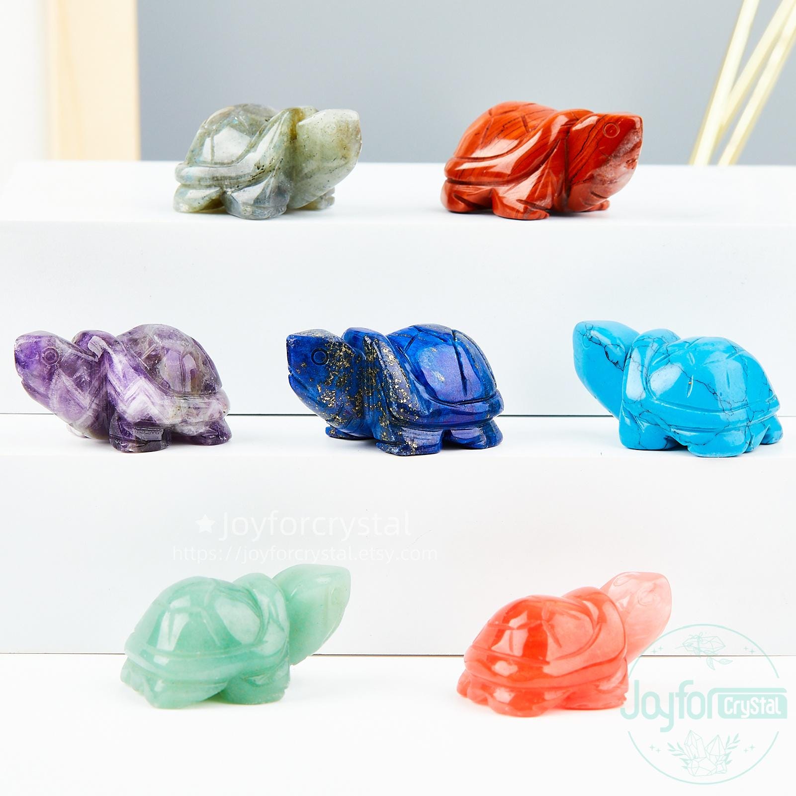 彫刻された水晶の亀の置物：1.5インチの宝石の動物の装飾品 - Etsy 日本