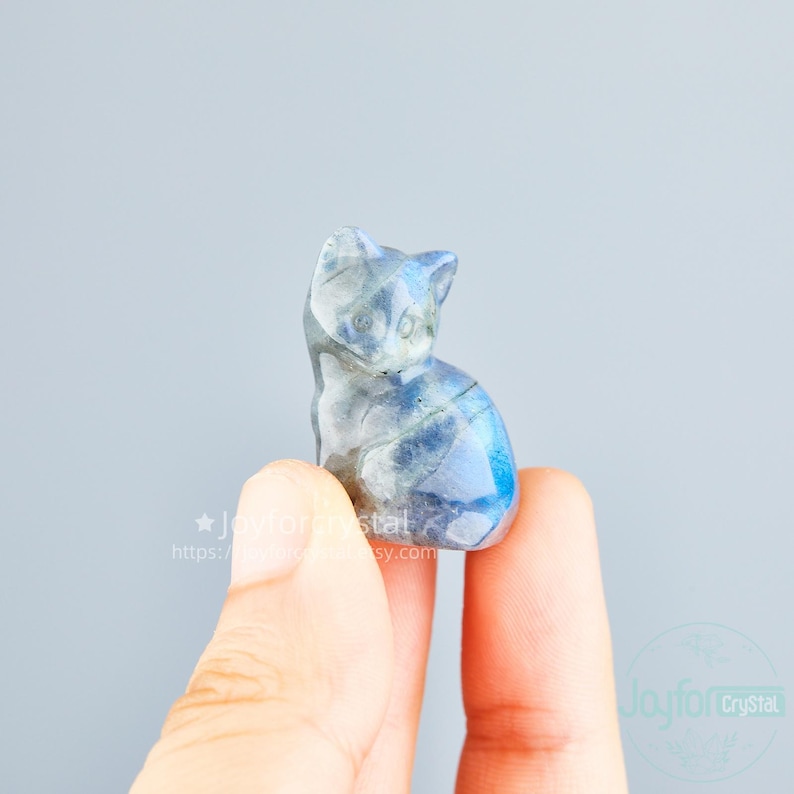 Estatueta de gato em cristal esculpido à mão: Pedra de bolso de 3 cm, decoração espiritual. imagem 8