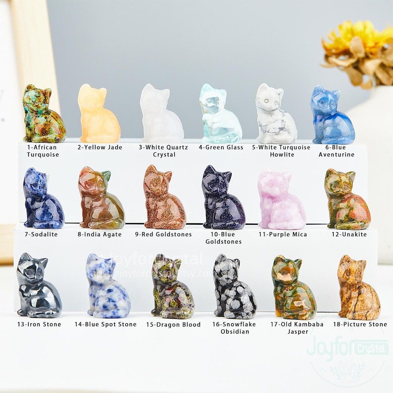 Estatueta de gato em cristal esculpido à mão: Pedra de bolso de 3 cm, decoração espiritual. imagem 3