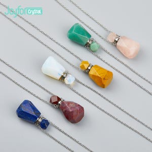 Crystal Perfume Bottle Necklace: Essential Oil Diffuser, Silver Chain