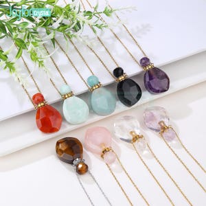 Parfumflesje edelsteenketting, helende ketting voor spirituele sieraden, hervulbare hanger etherische oliefles, elegante geursieraden