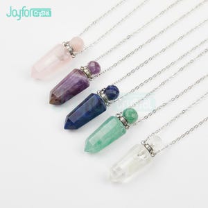 Hexagon parfumfles hanger ketting, helende kristallen flacon ketting, fles etherische olie edelsteen, rozenkwarts amethist bergkristal