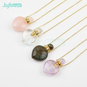 Parfumflesje kristal ketting, kwarts edelsteen rozenkwarts/heldere qaurtz etherische olie diffuser flacon hanger kettingen, hart liefde geschenken