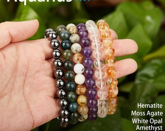Aquarius Zodiac Energy Bracelet Set - Handcrafted 6-Piece 8mm Bead Balancing Energizers - Capricorn Healing Crystal Collection