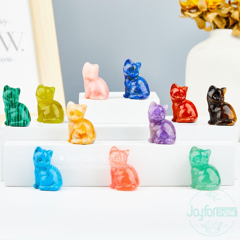 Estatueta de gato em cristal esculpido à mão: Pedra de bolso de 3 cm, decoração espiritual. imagem 2