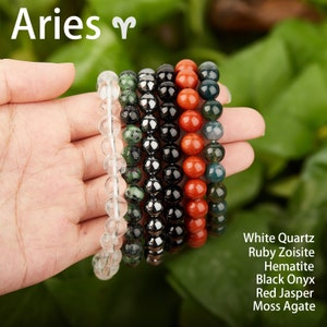 Aries Crystal Bracelet Set: Handmade Gemstone Healing Beads, 8mm