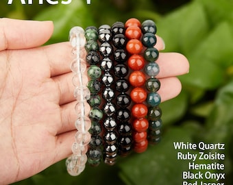 Aries Zodiac Energy Boost Bracelet Pack - Handmade 6-Piece 8mm Bead Healing Crystals - Aries Gemstone Collection