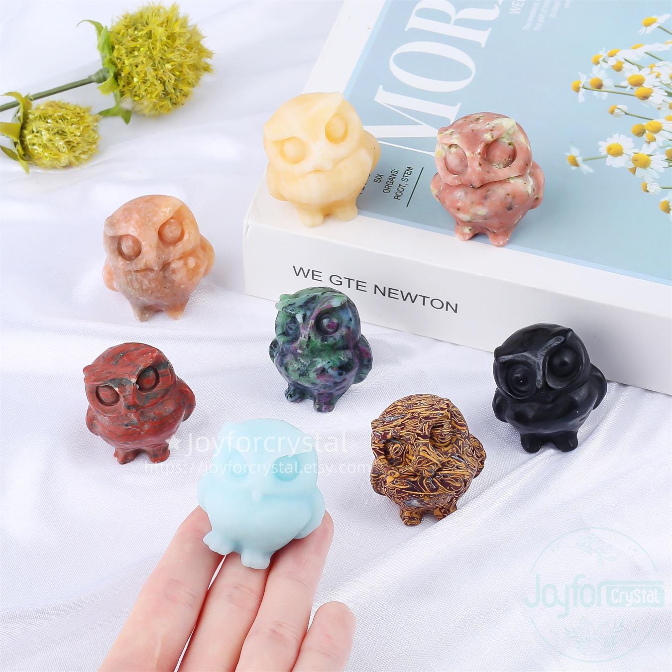Wholesale 1.5" Crystal Owl Figurine, Hand Carved Gemstone Bird Statues, Spirit Totem Decor