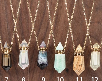 1.5'' Crystal Perfume Bottle Necklace: Hexagon Gemstone Vial