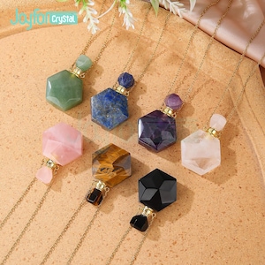 Handcrafted Hexagon Aroma Bottle Necklace, Refillable Crystal Pendant For Essential Oils, Nature-Inspired Jewelry For Women