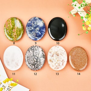 May include: Assortment of 10 oval-shaped polished stones in various colors and patterns, including green, blue, black, white, brown, and pink. The stones are arranged in two rows of five, with numbers 8 through 14 printed below each stone.