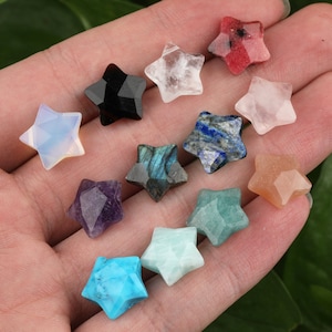 Jewelry Making Supplies Crystal Star, Carved Mini Gemstone Charms, Wholesale DIY Faceted Star Beads, Drill Holes on Top