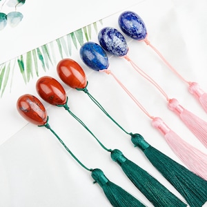 Yin Yang Jade with Tassel for Couples, Attractive Pair of Crystal Eggs for Soulmates, Lapis Lazuli, Red Jasper, Valenltine&#39;s Gift for Lovers