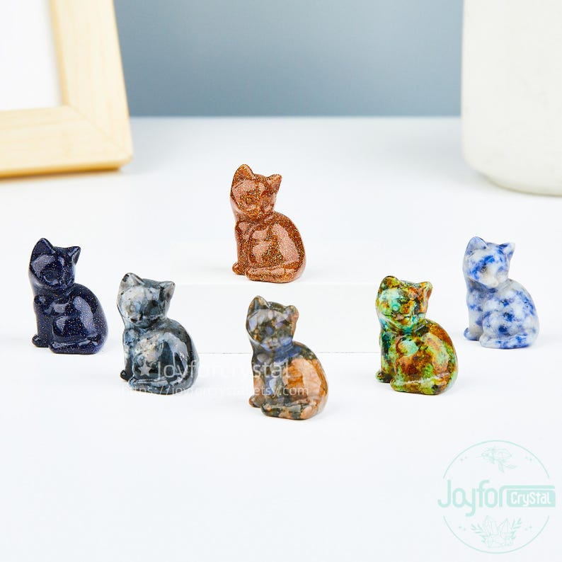 Estatueta de gato em cristal esculpido à mão: Pedra de bolso de 3 cm, decoração espiritual. imagem 7