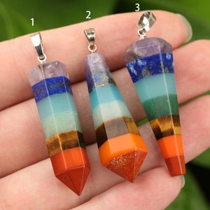 Chakra Pendant with Red Jasper | Yellow aventurine |  Tiger Eye | Green aventurine | Sodalite | lapis lazuli | Amethyst, Rainbow Worry Stone