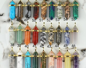 Stone Hexagon Point Pendant with Gold Bail: Healing Crystal Jewelry