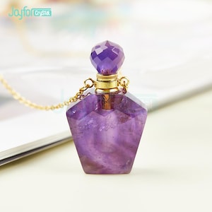 Pentagonal Perfume Bottle Pendant Necklace For Her, High Quality Healing Perfume Oil Bottle, Rose Quartz Essence Bottle Open Necklace
