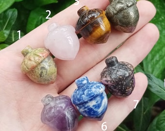 Carved Gemstone Acorn: Mini Healing Crystal Figurine (1 inch)