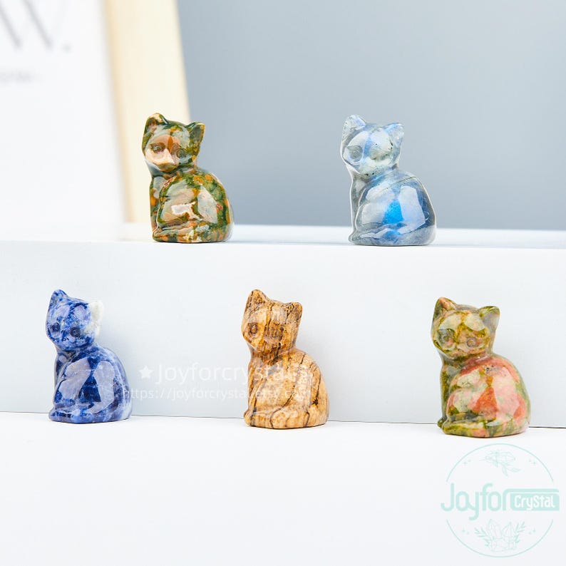 Estatueta de gato em cristal esculpido à mão: Pedra de bolso de 3 cm, decoração espiritual. imagem 9