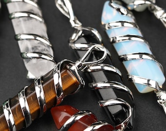 Silver Healing Crystal Point Necklace: Gemstone Pendant, Boho Style