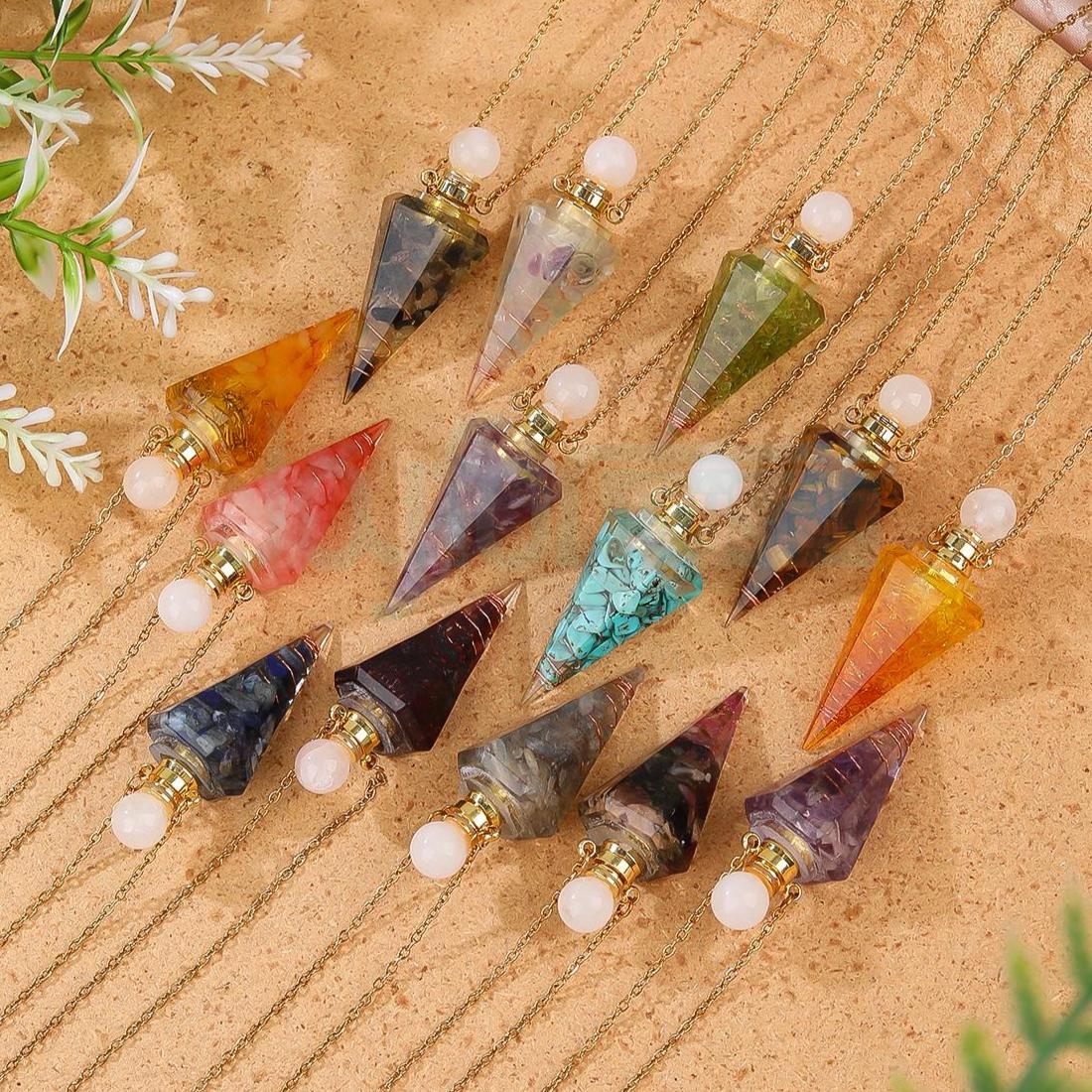 Kristallen parfumflesjesketting: regenboogfluoriet, amethist, howliet