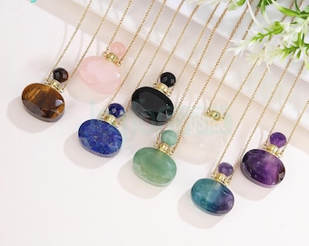 クリスタル香水瓶ネックレス：宝石エッセンシャルオイルバイアルペンダント