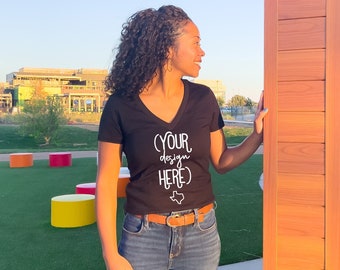 V-Neck Shirt Mockup | Bella Canvas V-Neck Mockup | 6035 | Black V-Neck Mockup | Black Bella Canvas Tee | Black t-shirt model mockup | V-neck
