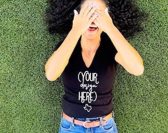 V-Neck Shirt Mockup | Bella Canvas V-Neck Mockup | 6035 | Black V-Neck Mockup | Black Bella Canvas Tee | Black t-shirt model mockup | V-neck