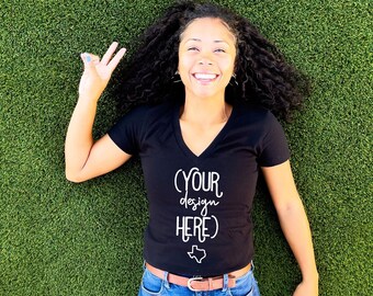 V-Neck Shirt Mockup | Bella Canvas V-Neck Mockup | 6035 | Black V-Neck Mockup | Black Bella Canvas Tee | Black t-shirt model mockup | V-neck
