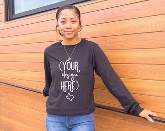 3501CVC Mockup | Bella Canvas Long Sleeve Mockup | Black Long Sleeve Tee Mockup | Bella Canvas 3501 Mockup | T-shirt Model | Black LS