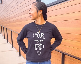 3501CVC Mockup | Bella Canvas Long Sleeve Mockup | Black Long Sleeve Tee Mockup | Bella Canvas 3501 Mockup | T-shirt Model | Black LS