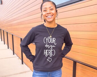 3501CVC Black Heather  | Bella Canvas Long Sleeve Mockup | Long Sleeve Tee Mockup | Bella Canvas 3501 Mockup | T-shirt Model | Black LS