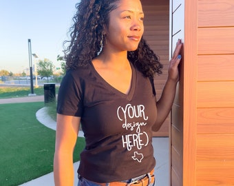Bella Canvas 6035 T-shirt | Bella Canvas V-Neck Mockup |  Black V-Neck Mockup | Black Bella Canvas Tee | Black t-shirt model mockup | V-neck