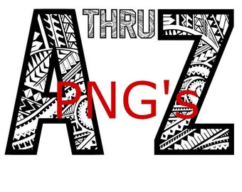 Descarga digital Alfabeto de diseño tribal polinesio formato PNG fuente estilo JERSEY