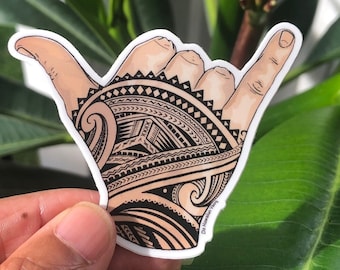 SMALL Hawaiian Shaka vinyl sticker Polynesian tattoo design