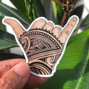 SMALL Hawaiian Shaka vinyl sticker Polynesian tattoo design