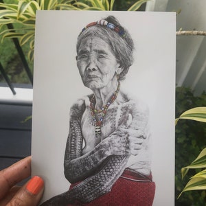 WhangOd last mambabatok tattoo artist of her Busculan tribe in the Philippines illustration giclee print UNFRAMED FREE SHIP U.S
