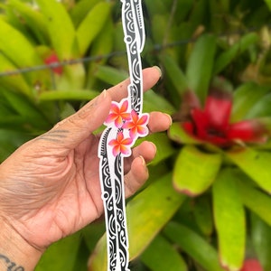 TRANSPARENT: Polynesian tattoo inspired stanley water bottle wrap vinyl decal with plumerias laptop window water bottle stickers
