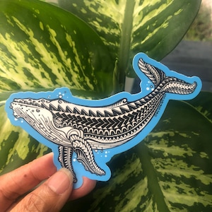 Humpback whale vinyl decal sticker with polynesian design