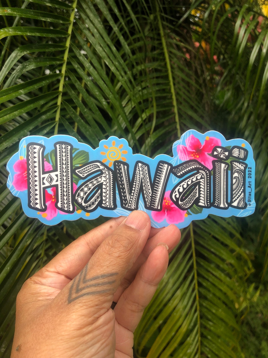Hawaii Sticker With Pink Flowers & Polynesian Tattoo Tribal Design - Etsy