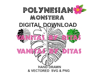 Digital Download Polynesian Monstera Design Vectored PNG SVG format