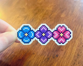 Bisexual Bi Pride LGBT Sticker, Subtle Bi Pride Sticker, Pixel Flowers Bi Pride Sticker, Queer LGBTQ Vinyl Sticker, Laptop Vinyl Sticker