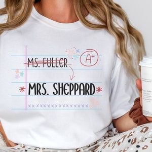 Personalized Teacher Shirt, Wedding, Engagement Gift - Handwritten New Name with Doodles - Comfort Colors T-shirt