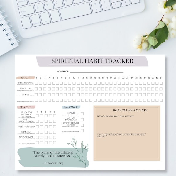 JW Printable Habit Tracker - Routine spirituelle à télécharger pour les Témoins de Jéhovah