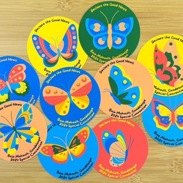 JW Baie-Mahault, Guadeloupe Special Convention 2024 Gifts, Stickers, Magnets - Bright Butterflies - Declare the Good News